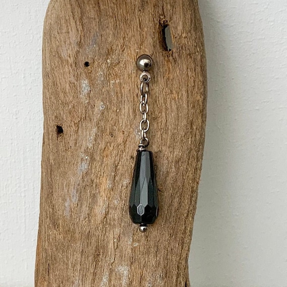 Black onyx teardrop stud post earring available as a single earring or a pair of earrings