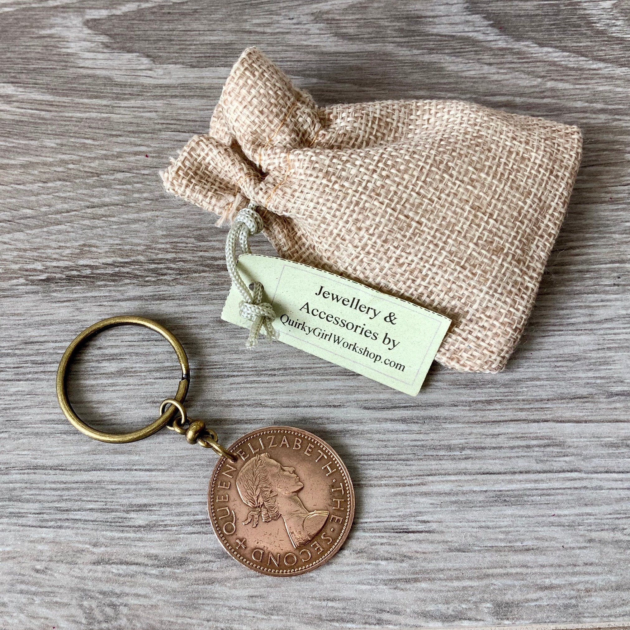 New Zealand 1962 penny Keyring, keychain or clip Tui bird coin, a perfect birthday or