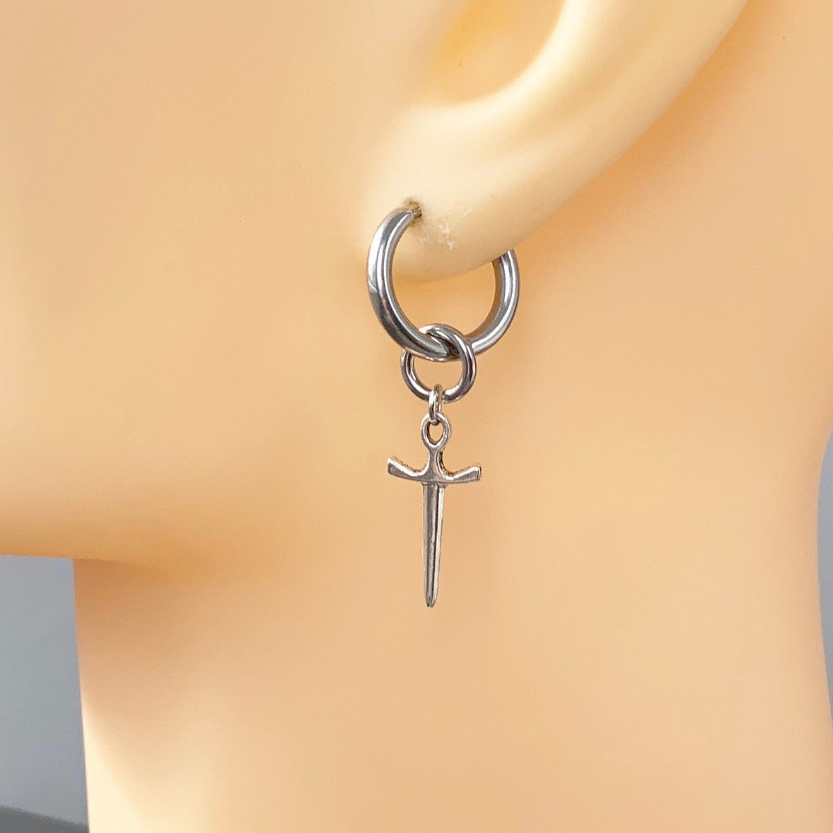 Thick hoop dagger earring or a pair of earrings, stainless steel