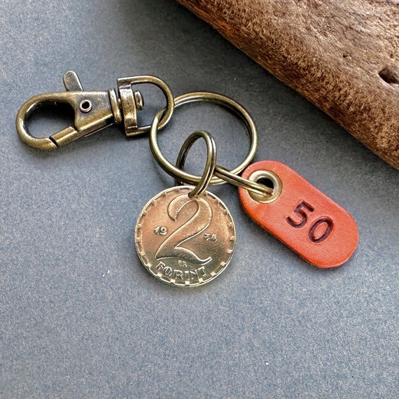 50th Hungarian birthday gift or anniversary present, 1974 Hungarian Two Forint coin clip style key ring