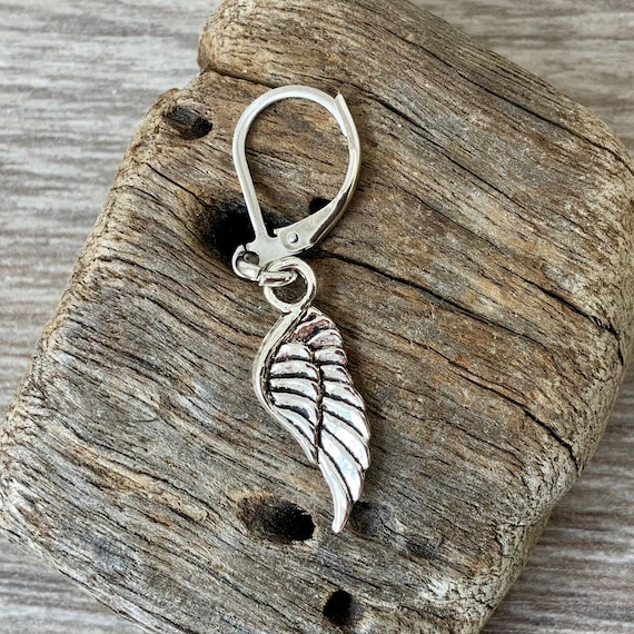 Angel wing earring, choose between a single earring or a pair of earrings, with stainless steel lever back ear wires