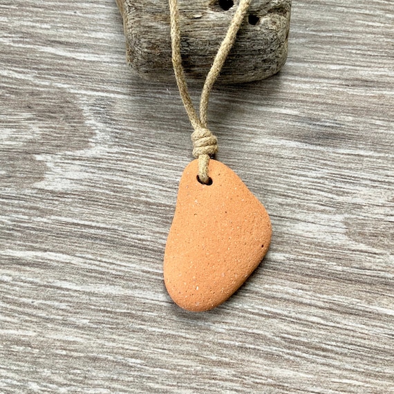 Beach stone pendant, sea worn brick and waxed cotton necklace, recycled brick jewellery,