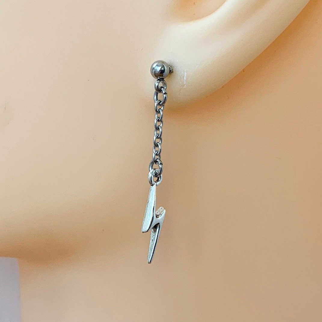 Long lighting bolt earring, thunder bolt dangle earrings, available as ...