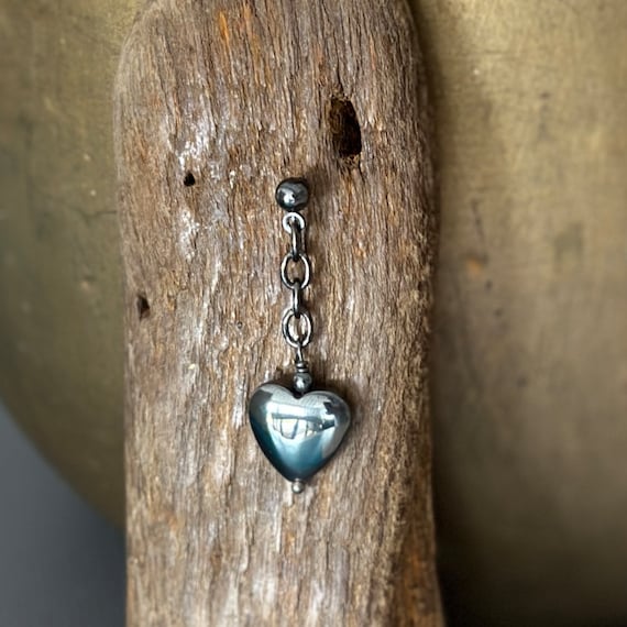 Hematite heart stud post dangle earring, choose between a single earring or a pair of earrings