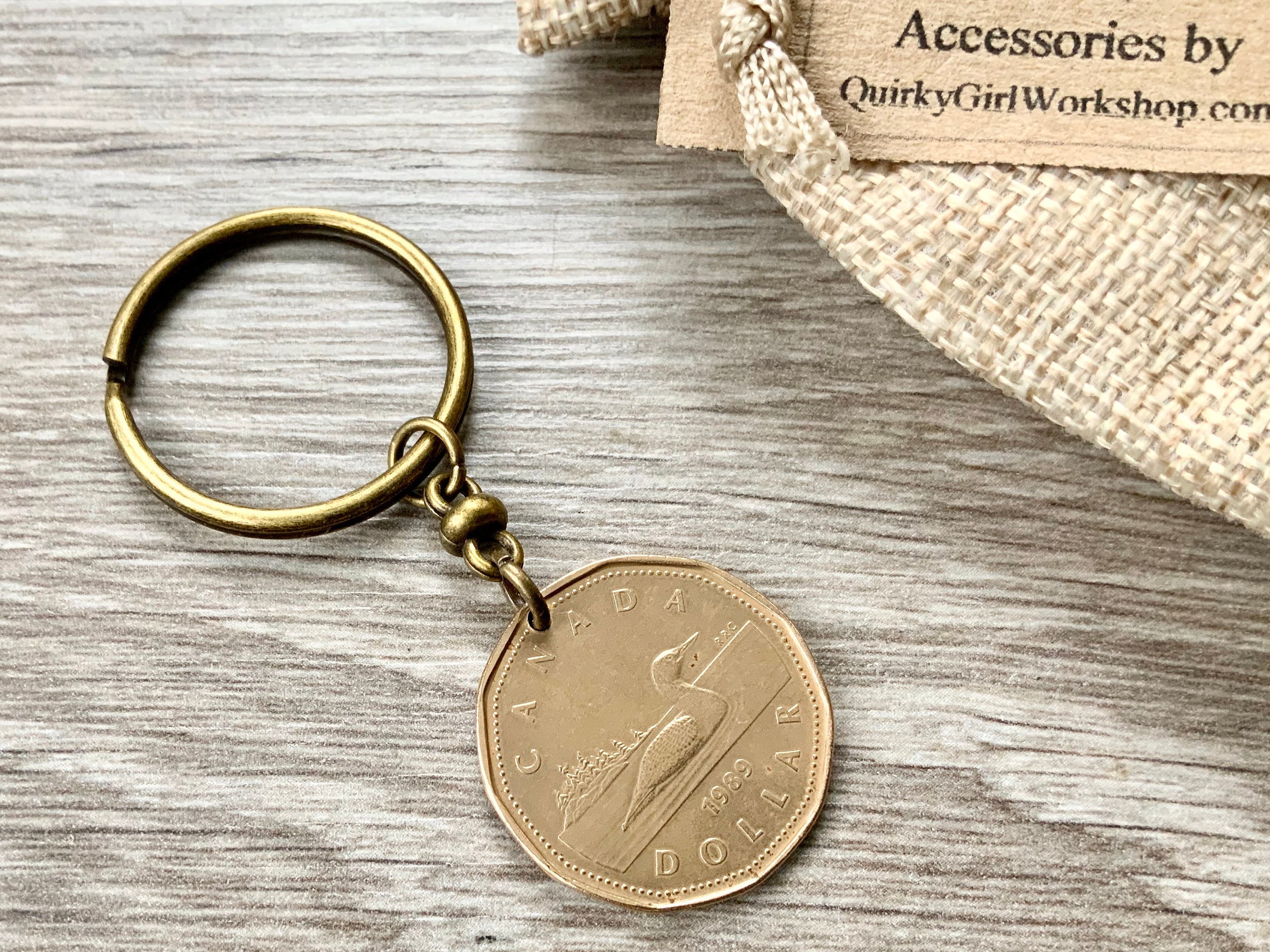 Canadian coin keychain, 1987, 1988, 1989, 1990 canada looney keyring