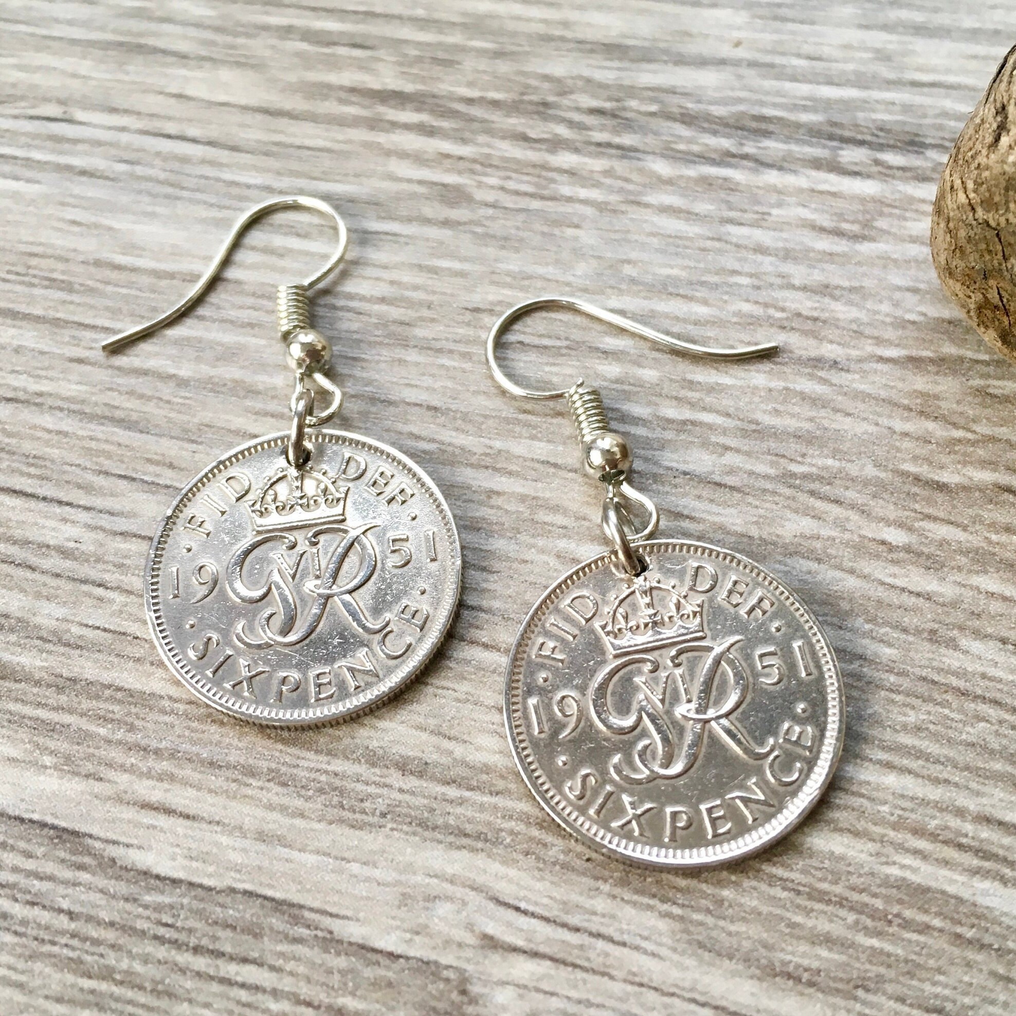 British sixpence earrings with stainless steel or Sterling silver ear