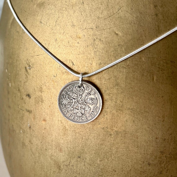 1958 Sixpence necklace a perfect 65th birthday or anniversary gift, British coin pendant on a silver plated chain