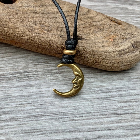 Man in the Moon Adjustable Necklace on a Black Cord - Etsy