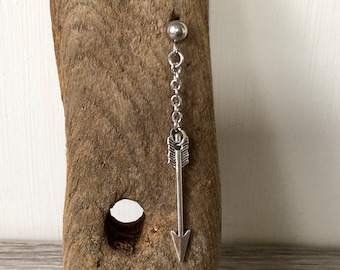 Long arrow earring, single earring or a pair of earrings for men or women, stud post dangle earring