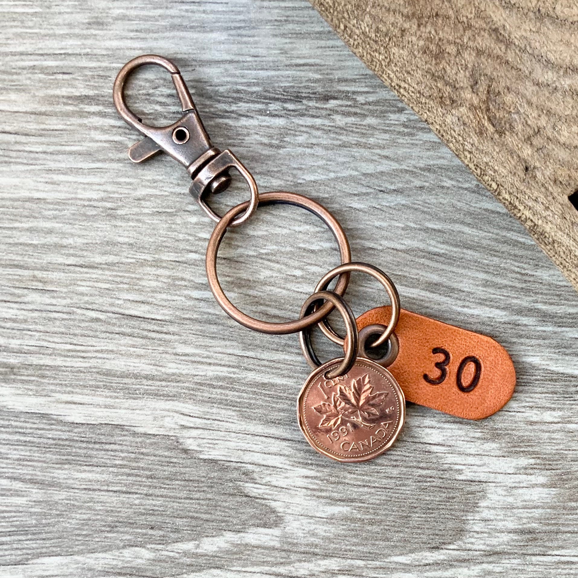 30th birthday gift 1991 Canadian penny keychain Canada one Etsy