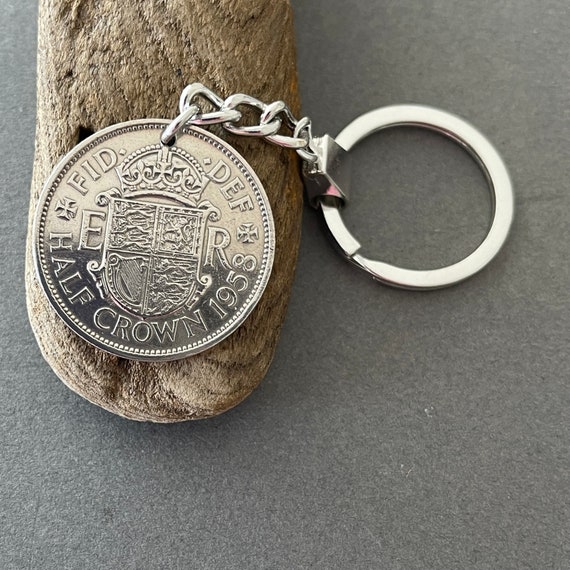 1958 British half crown keyring, British coin keychain or clip, a great idea for a 66th birthday or anniversary gift