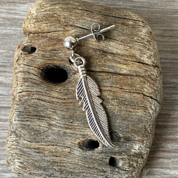 Feather earring, available as a single earring or a pair of earrings, stainless steel stud and post