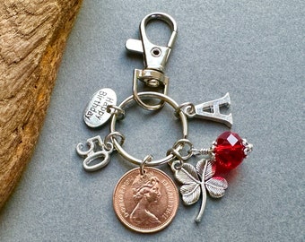 50th birthday gift, 1974 British lucky penny 1p Key ring clip, a perfect personalised 50th birthday gift, lucky charm