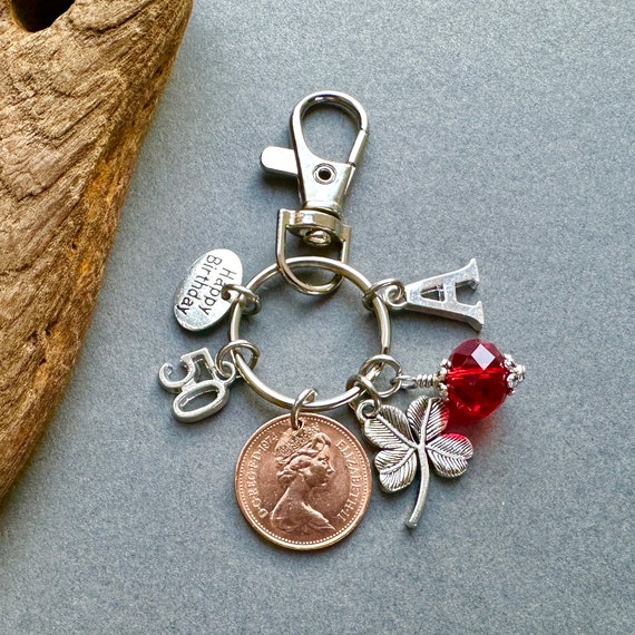 50th birthday gift, 1974 British lucky penny 1p Key ring clip, a perfect personalised 50th birthday gift, lucky charm