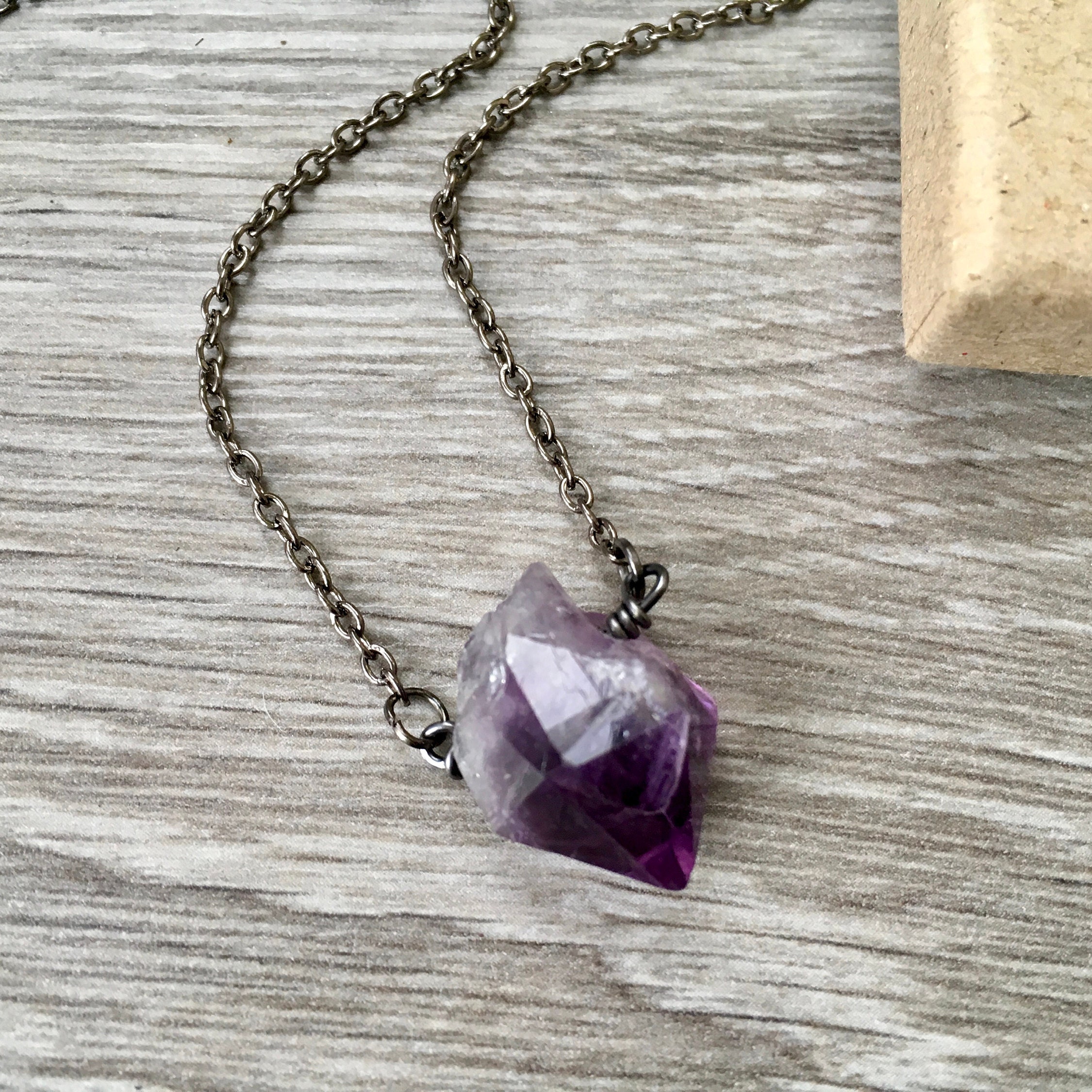 Amethyst point necklace, rough crystal pendant, raw amethyst jewelry ...