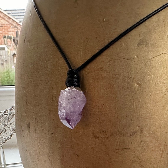 Small Amethyst Point Necklace Rough Crystal Pendant Raw Amethyst