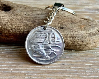 Australian 20c coin keyring, keychain or clip, choose coin year for a perfect birthday gift or anniversary present, Australia