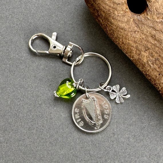 1955 Irish shilling coin clip, keying or keychain, a perfect 69th birthday present or Anniversary gift