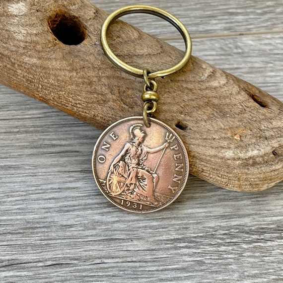 1931 British penny keyring keychain or clip a perfect 93rd birthday gift for a man or woman