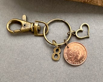 Bronze anniversary gift 8th anniversary Gift, a  2016 UK penny keyring or tigger clip, eighth anniversary, married in 2016