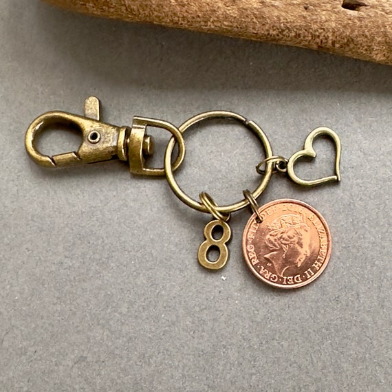 Bronze anniversary gift 8th anniversary Gift, a  2016 UK penny keyring or tigger clip, eighth anniversary, married in 2016