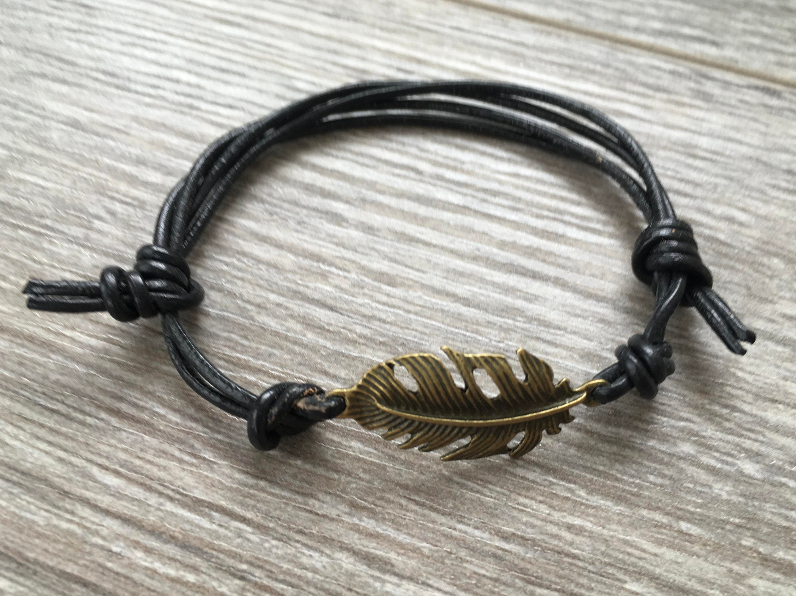 Feather bracelet adjustable friendship bracelet leather Etsy