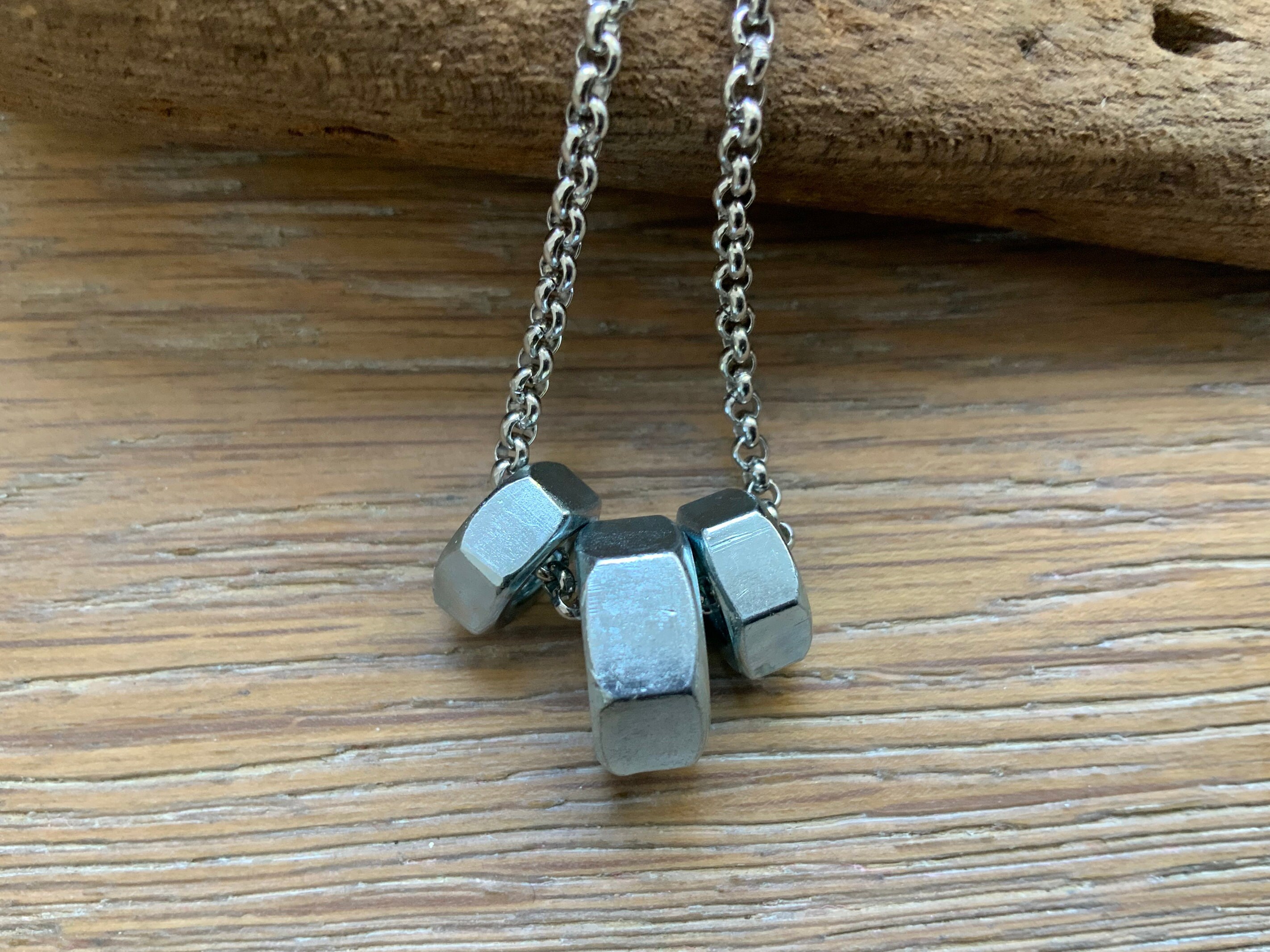 Hex nut necklace, unisex hardware jewelry, stainless steel chain, gift