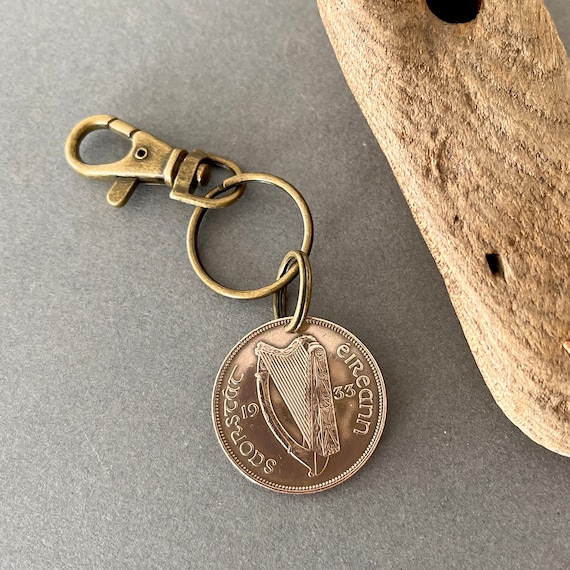 1933 Irish penny charm clip, zipper pull, a perfect St Patrick’s 91 year old keepsake from Ireland