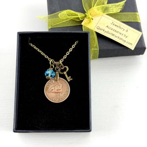 Farthing Coin Necklace: British Jenny Wren, Birth Year Keepsake