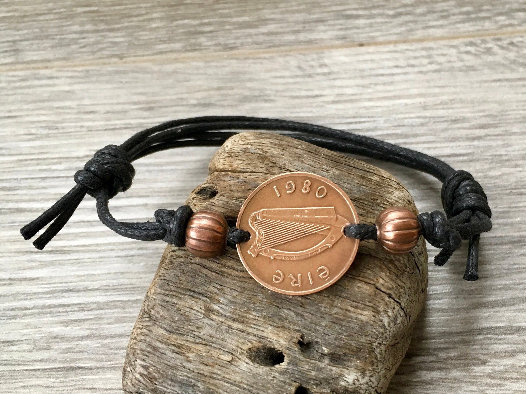 Irish penny adjustable bracelet choose coin year 1980 1982 | Etsy