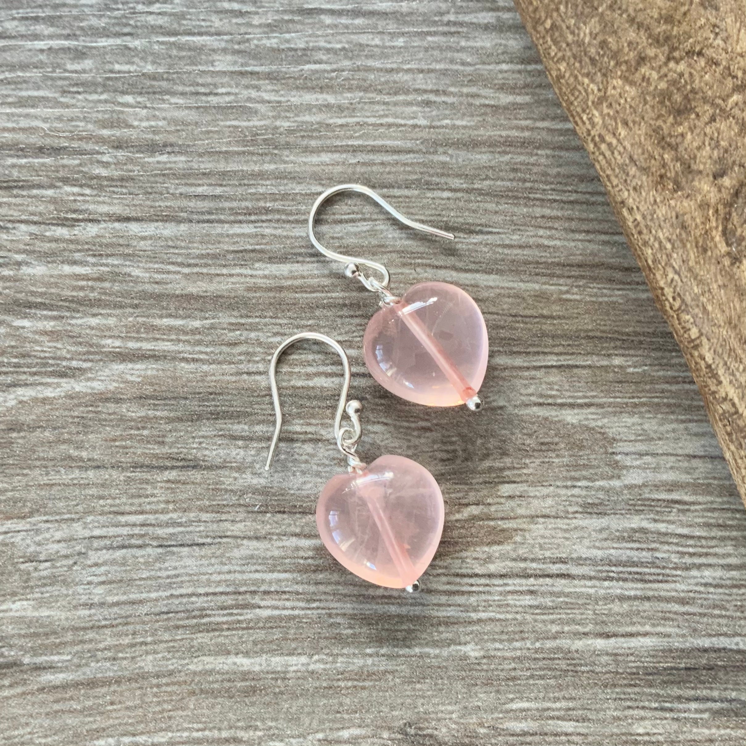 Rose quartz heart earrings online