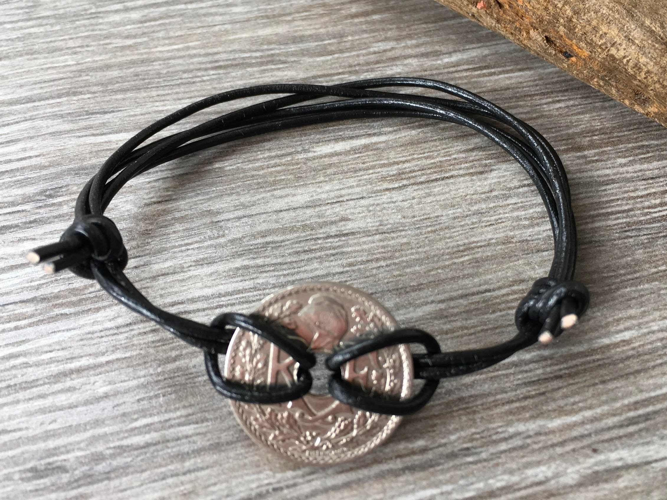 Mens leather bracelet, French coin friendship bracelet for a man, guys