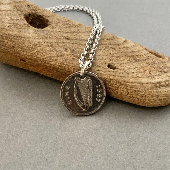 1997 Irish coin necklace on a stainless steel chain, masculine jewellery, choose chain length