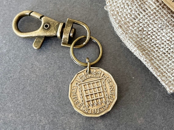 1963 threepence clip style key ring, a perfect nostalgic 61st birthday or anniversary gift