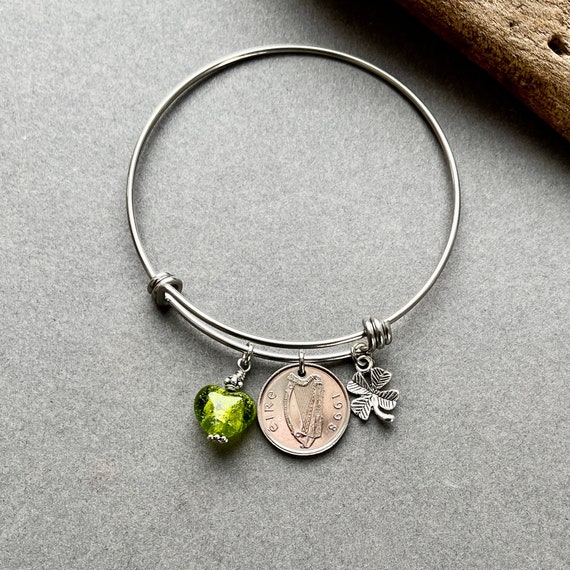 St Patrick’s day Irish coin bangle bracelet, 1992, 1993, 1994, 1996, 1998 or 2000 choose coin year, Ireland charm bracelet