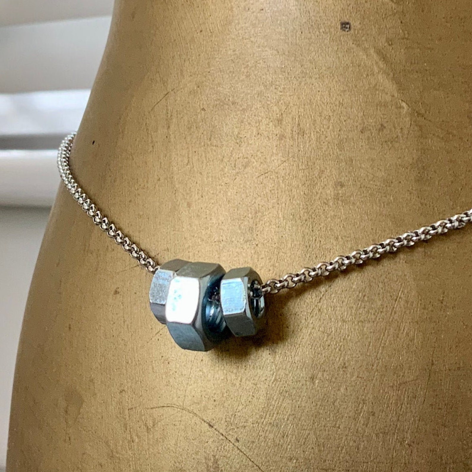 Hex nut necklace unisex hardware jewelry stainless steel Etsy