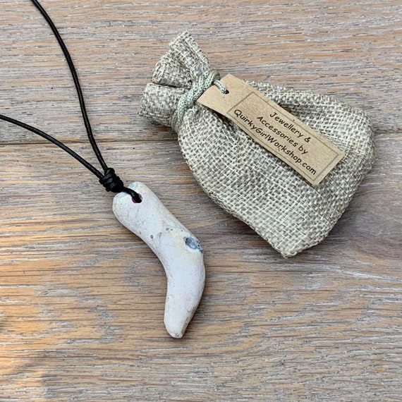 Unusually shaped natural pebble pendant raw stone necklace, beach rock jewellery, leather cord adjustable necklace pebble pendant