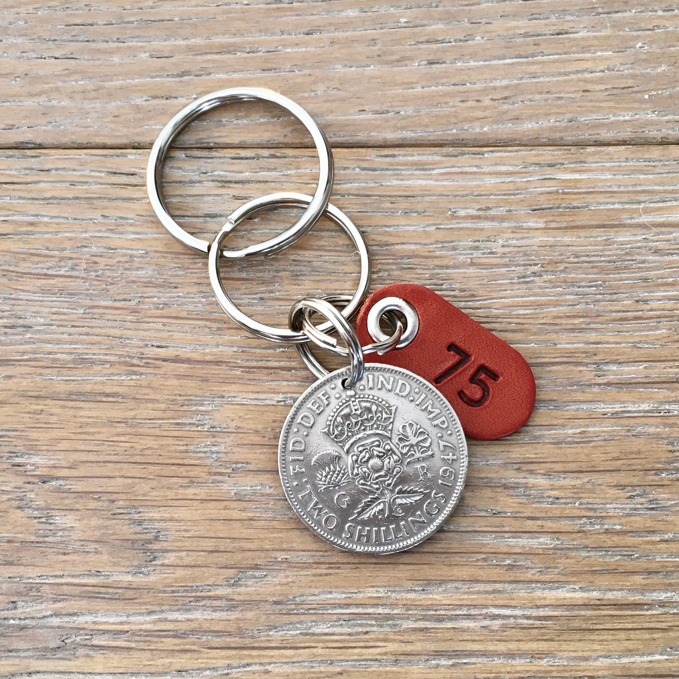 75th Birthday Gift 1947 Or 1948 British Florin Keychain Keyring Or 