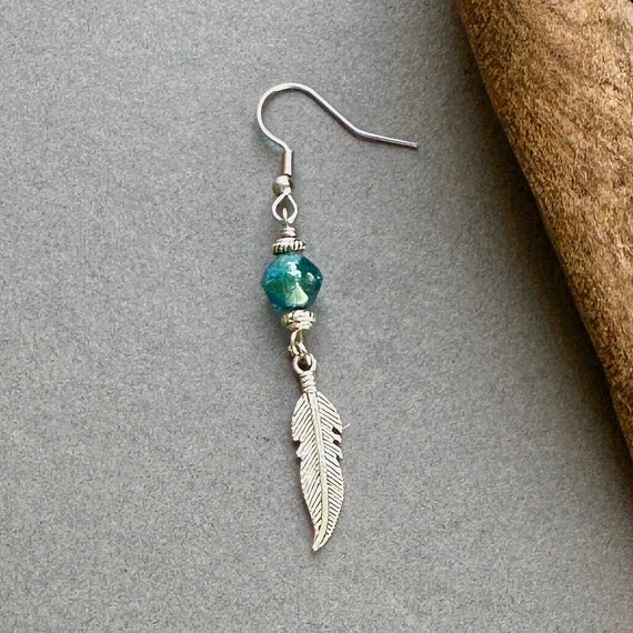 Feather earring, long dangle feather earring, available as a single earring or a pair of earrings, bohemian style jewellery