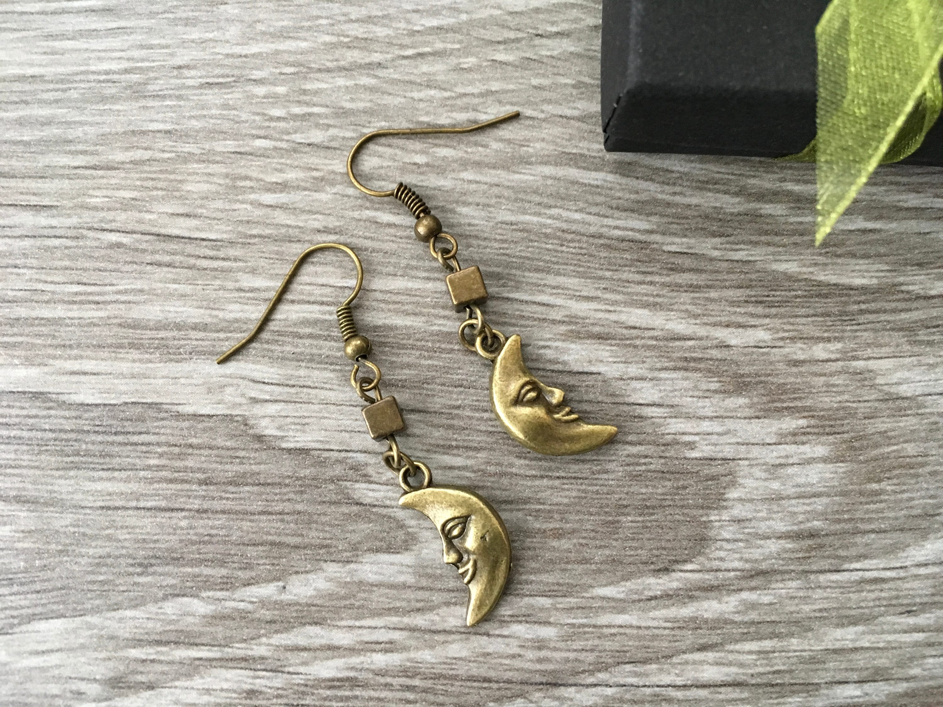 Men's single earring, man moon drop earring, celestial dangle earring