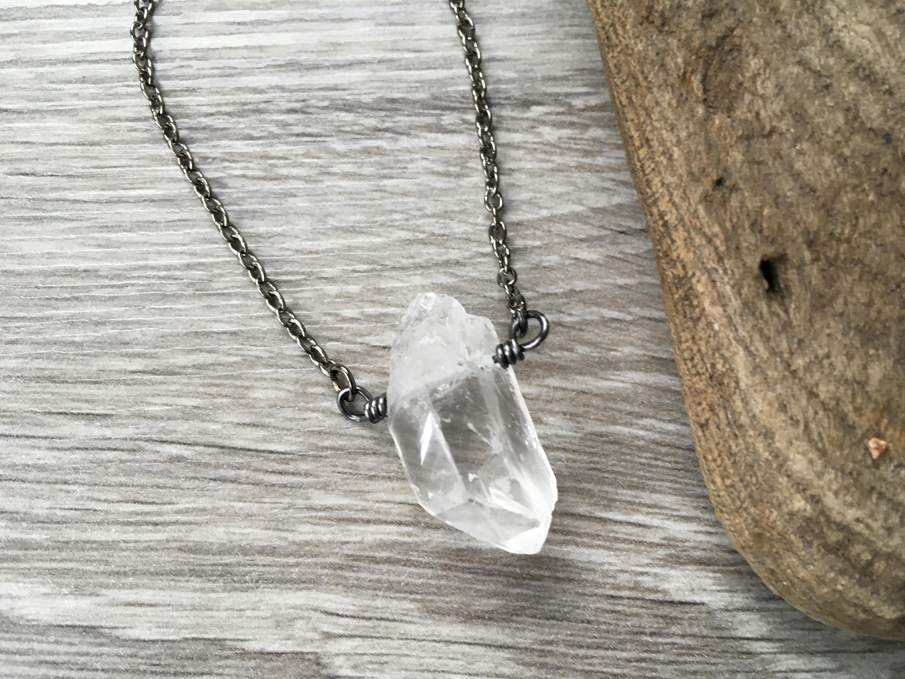 Rough Quartz Point Necklace Raw Crystal Pendant Clear 1