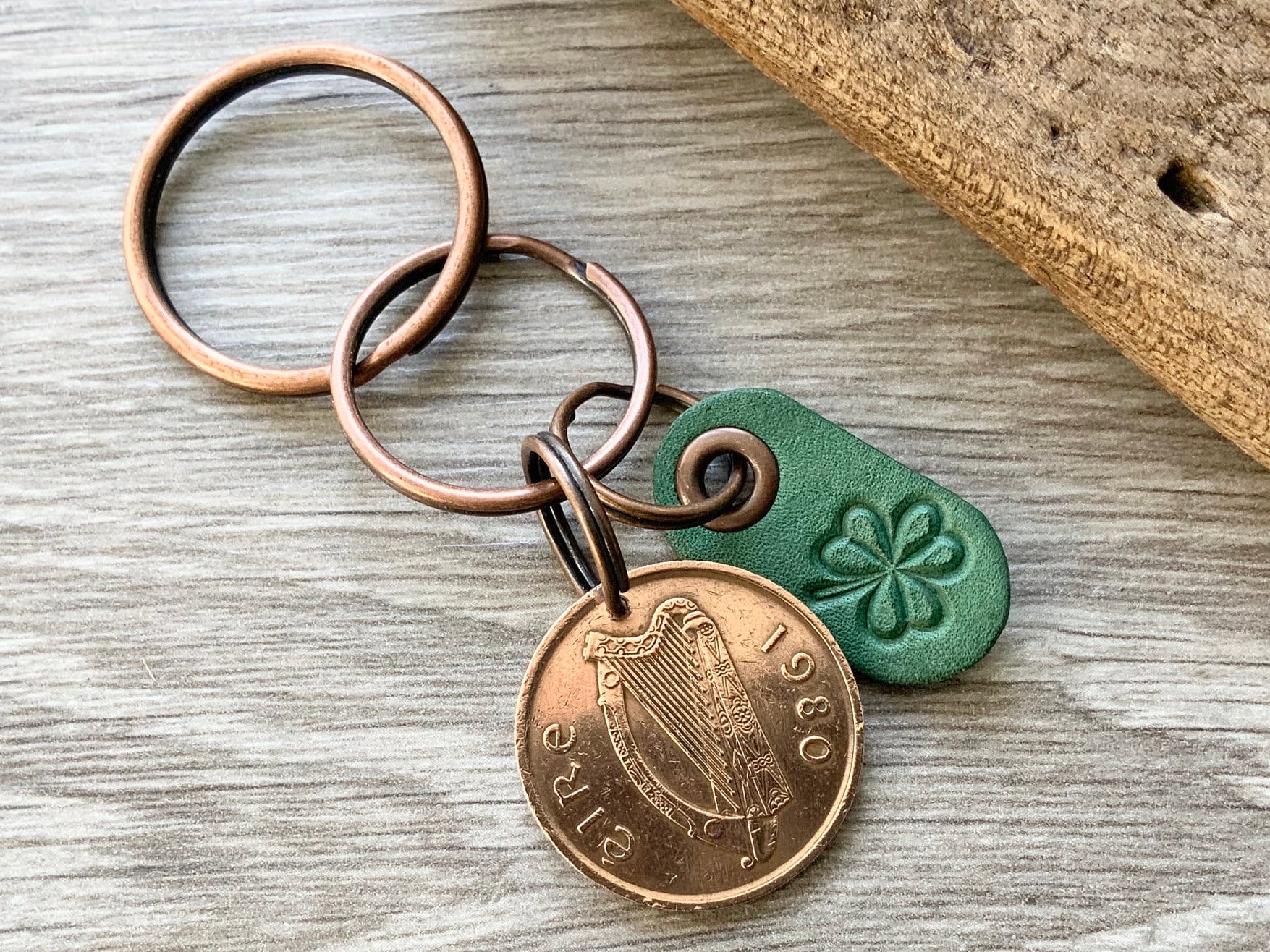40th birthday gift 1980 Irish coin keychain, Celtic