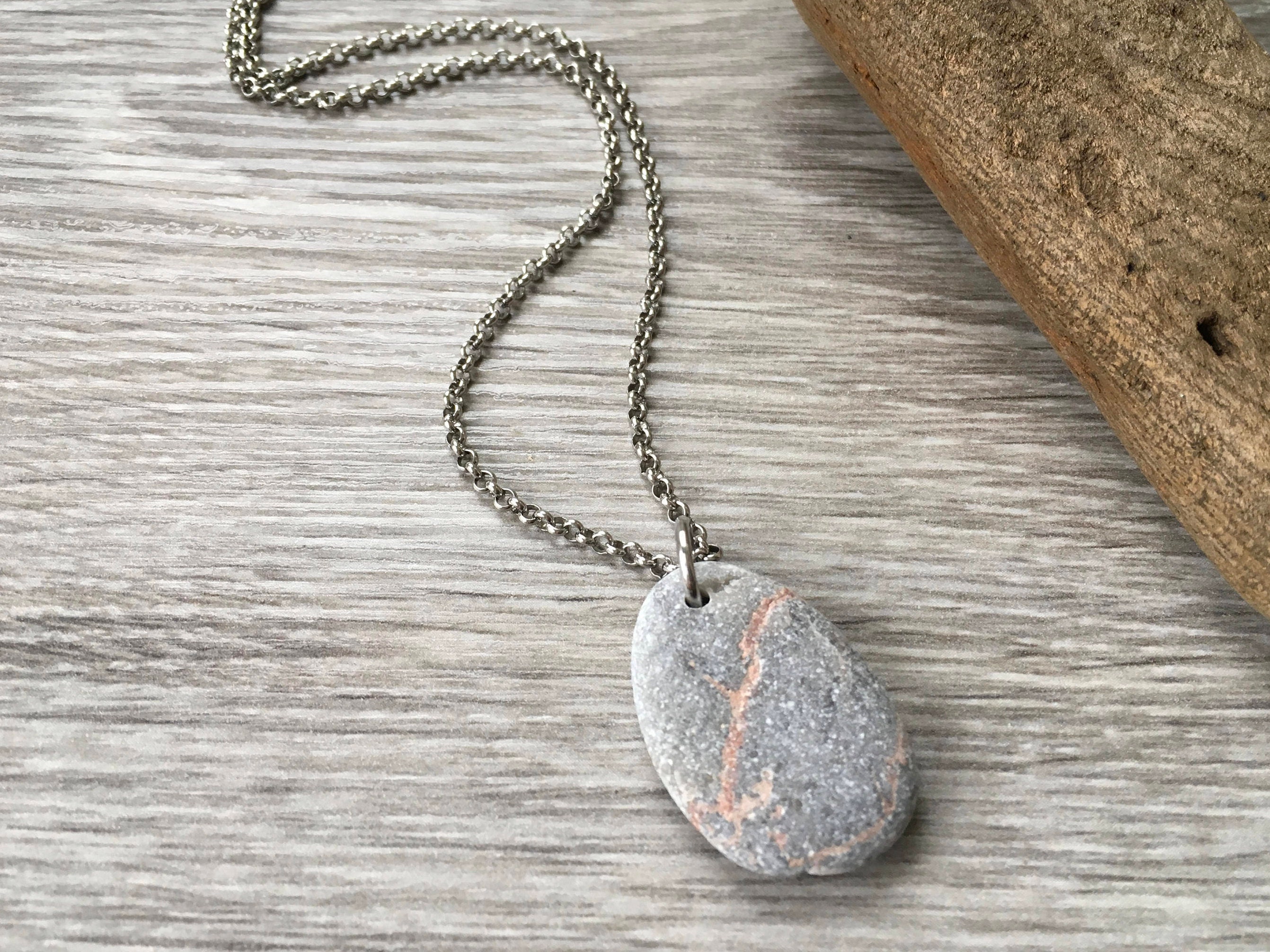 Pebble pendant, raw stone jewelry, found pebble necklace, natural rock