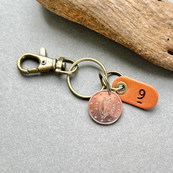 2015 Irish 5 euro cent coin key ring or clip, Irish 9th anniversary gift. ninth wedding anniversary