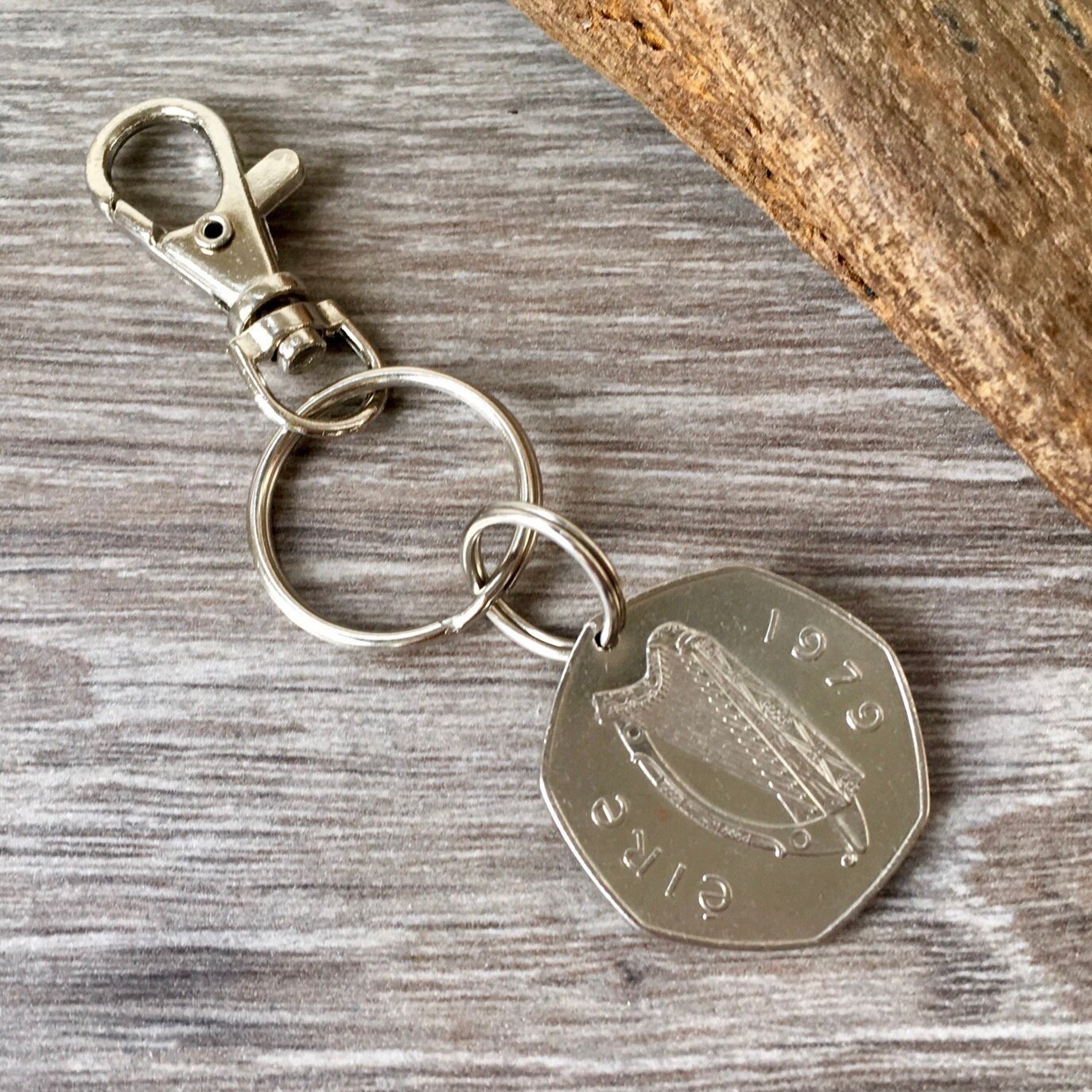 1979 Irish coin keyring or clip, keepsake 45th birthday gift or anniversary present for a man or
