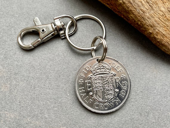 1963 British Half crown coin keyring clip, perfect for a 61st birthday or  Anniversary gift