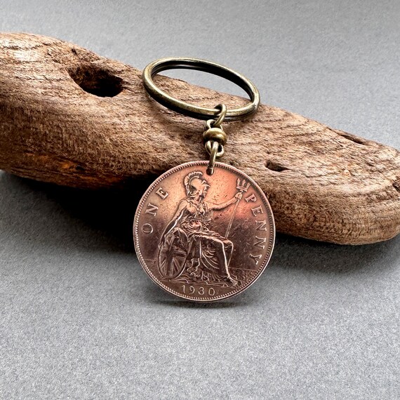 1930 British penny keyring or clip, a perfect 94th birthday gift for someone born in 1930