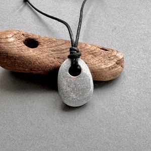 Pebble necklace, found stone pendant, natural no metal jewellery, unisex necklace with an adjustable waxed cotton cord