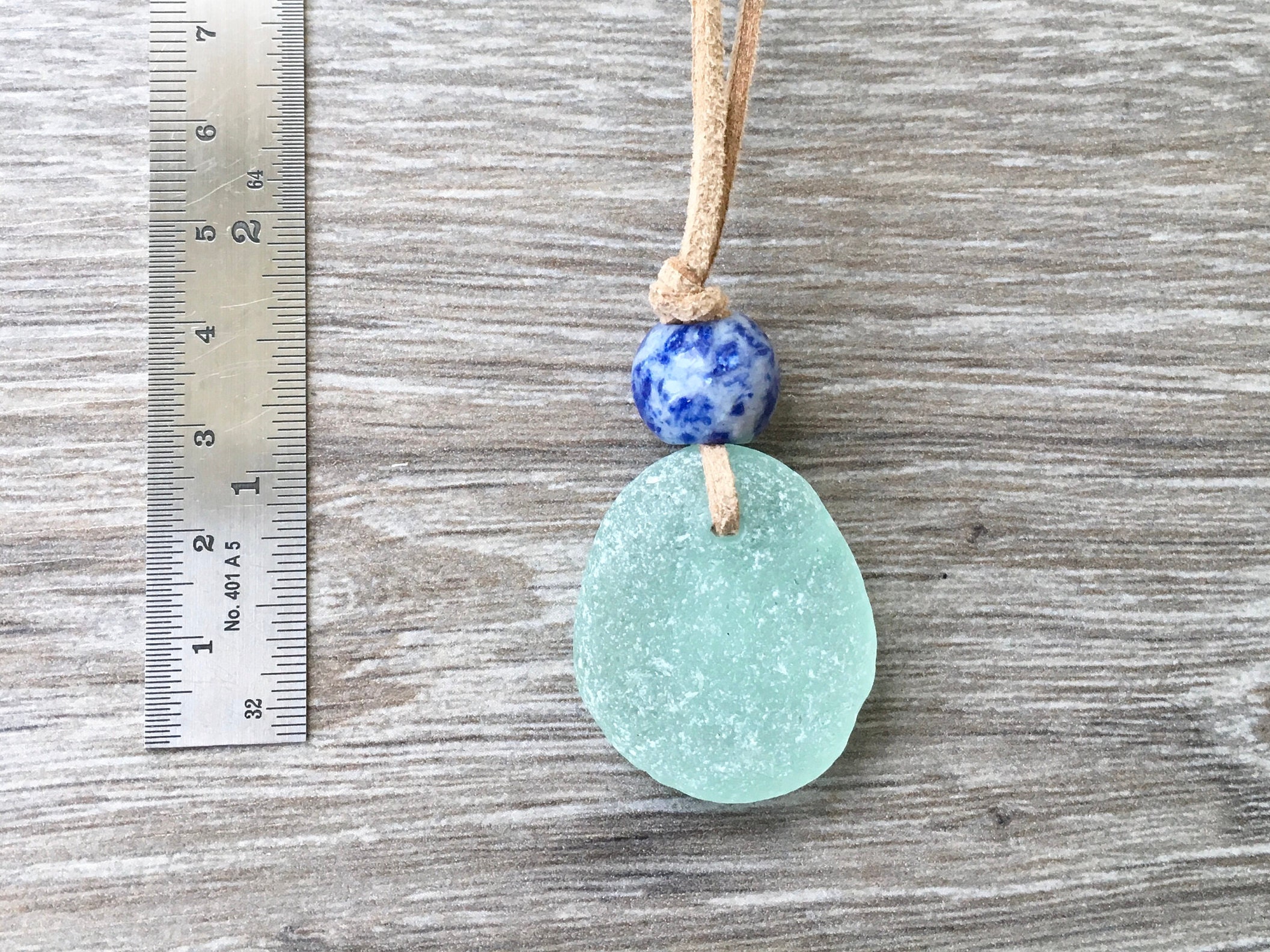 Natural sea glass pendant, Cornish beach glass unisex necklace with