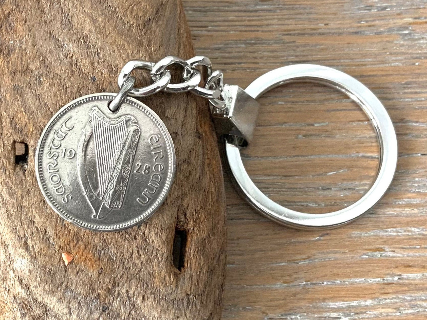 Lucky Irish keychain, 1928 vintage coin keyring, a perfect 96th